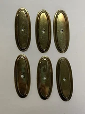 3” Oblong Polished Brass Backplate for Cabinet Knobs 6 Pieces Vintage