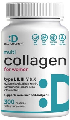 Multi Collagen Pills for Women & Men with Vitamin C, E 300 Count (Pack of 1)