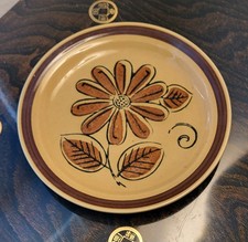 VINTAGE 70'S RETRO LA MESA STONEWARE BROWN DAISY DESSERT PLATE