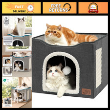 Cozy Indoor Cat House Bed with Fluffy Ball  Scratch Pad - Perfect for Cats