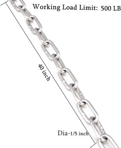 Schwerlast Schwenkketten 1/5" x 40" mit 2 Karabinern, 500 Pfund Kapazität Edelstahl - Bild 4 von 9