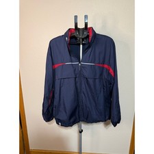 Vintage Starter Mens Windbreaker Jacket Navy Blue Red Full Zip Mesh Lined Large