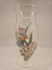 VTG Glass Colonial Hurricane Candle Shade Hand Painted Floral 12" Chimney