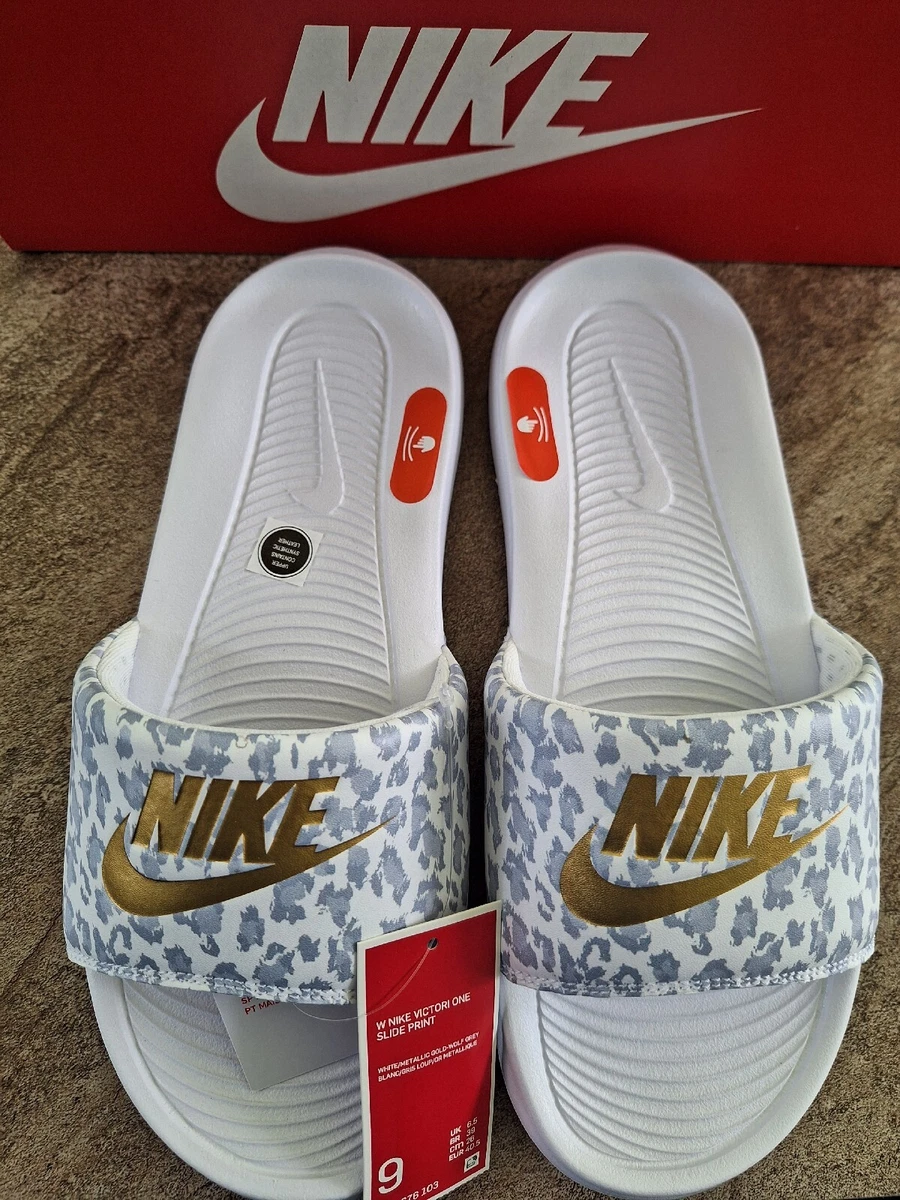 Grey and sales white nike slides