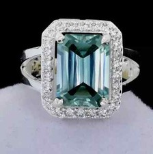 RARE 6.20 Ct Certified Emerald Cut Solitaire Blue Diamond 925 Silver Ring