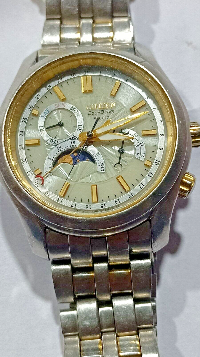 8651-S042793 CITIZEN ECO-DRIVE MOON PHASE GOLDEN DIAL MEN'S WATCH