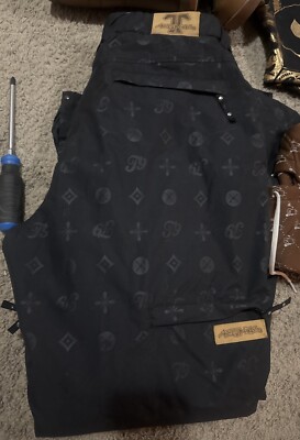 Rare 2008 T9 Louis Vuitton Monogram Print Technine Snowboarding Pants XL Black