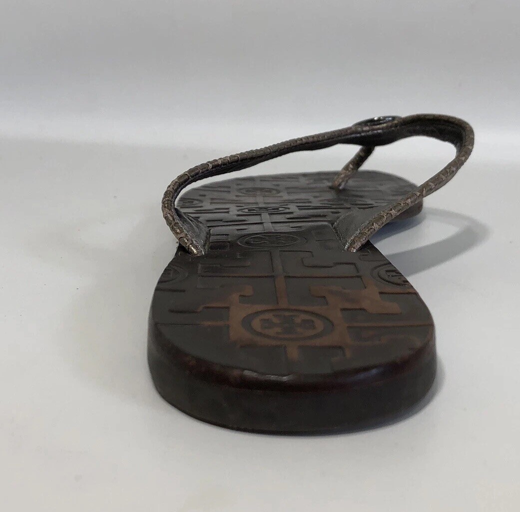 Tory Birch Metallic Grey Python Embossed Leather … - image 12