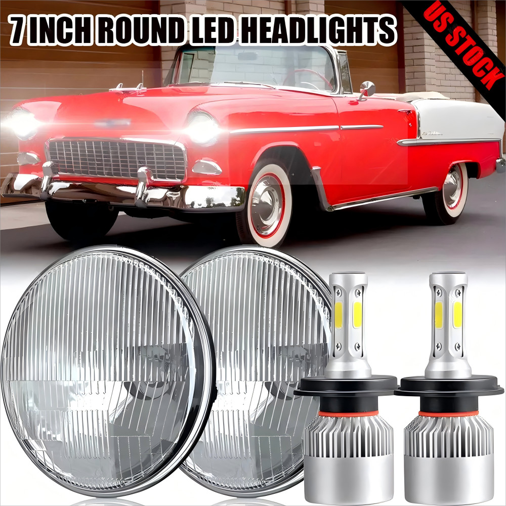 Pair 7 inch Round Led Headlights Lamp for Chevy Bel Air 1955 1956 1957