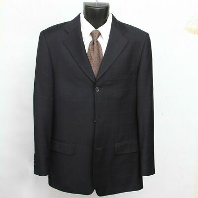 Borelli Classic Lanificio di Schio Super 120 Navy Windowpane Sport Coat Mens 46M