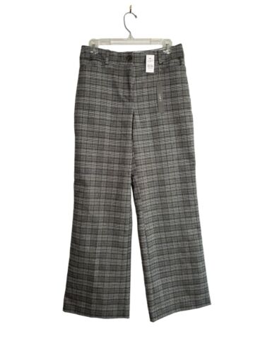 Loft Curvy Trouser High Waisted Glenn Plaid Pants Sz 4 Wide Leg Women's Gray New