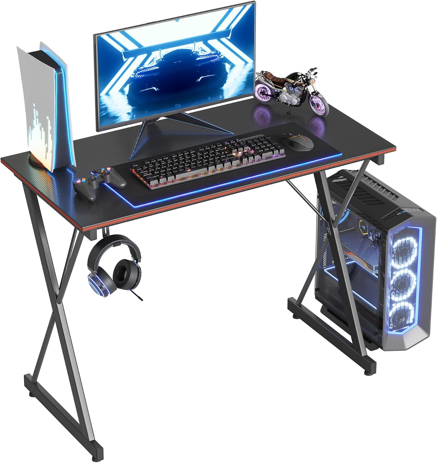 40 Inch Gaming Home Office Desk with Headphone Hook, Black
