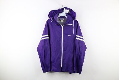 Vintage 80s 90s Asics Mens Medium Classic Logo Striped Hooded Windbreaker Jacket