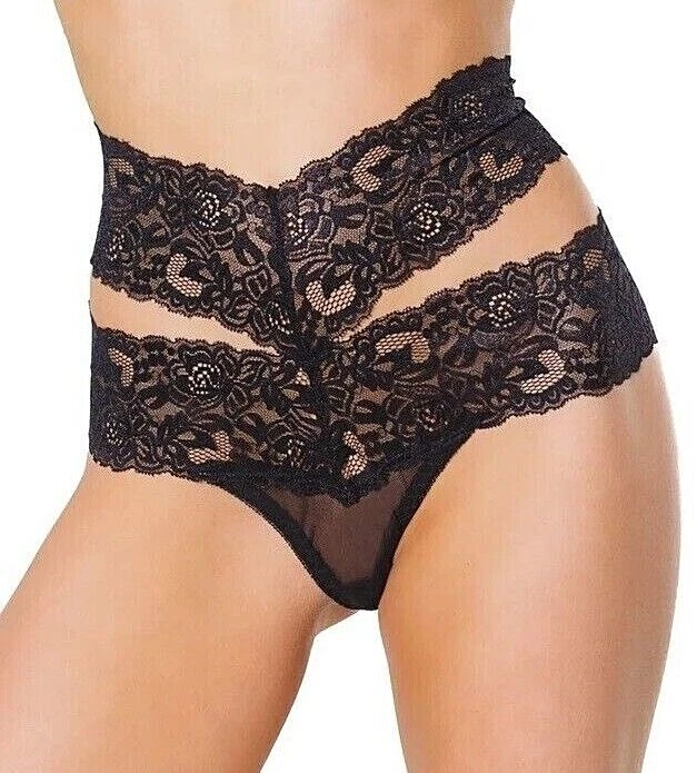 Womens High Waist Thong with Separating Waistbands Black or Red One Size - Image 2 of 4