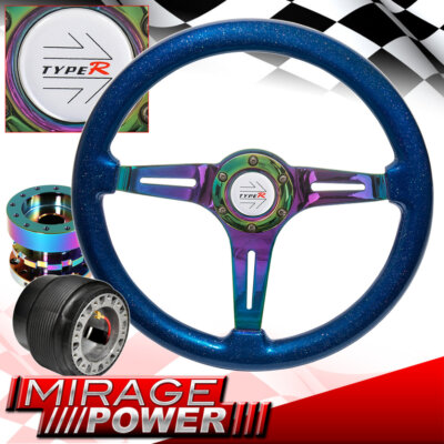 Metallic Blue Neo Chrome Steering Wheel + Neo Chrome Extender For 01-05 Eclipse