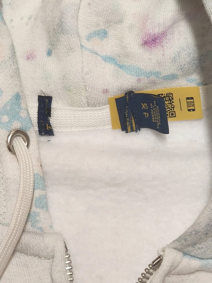 Moletom com capuz Polo Ralph Lauren feminino multicolorido pintura respingo zíper completo novo sem etiquetas - Imagem 3 de 3