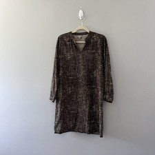 J Jill Brown Silk Shirt Dress V Neck Long Sleeve Size SP