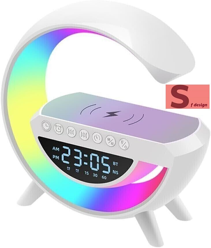 lampada da tavolo led atmosfera sveglia cassa bluetooth caricatore wireless