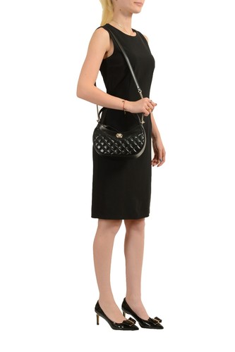 Versace Women's "Half Moon" Leather Silver Medusa Quilted Handbag Shoulder Bag - 第 7/7 張圖片
