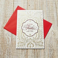 Hallmark Heritage Christmas Greeting Card White Gold Embossed Red Giving Thanks
