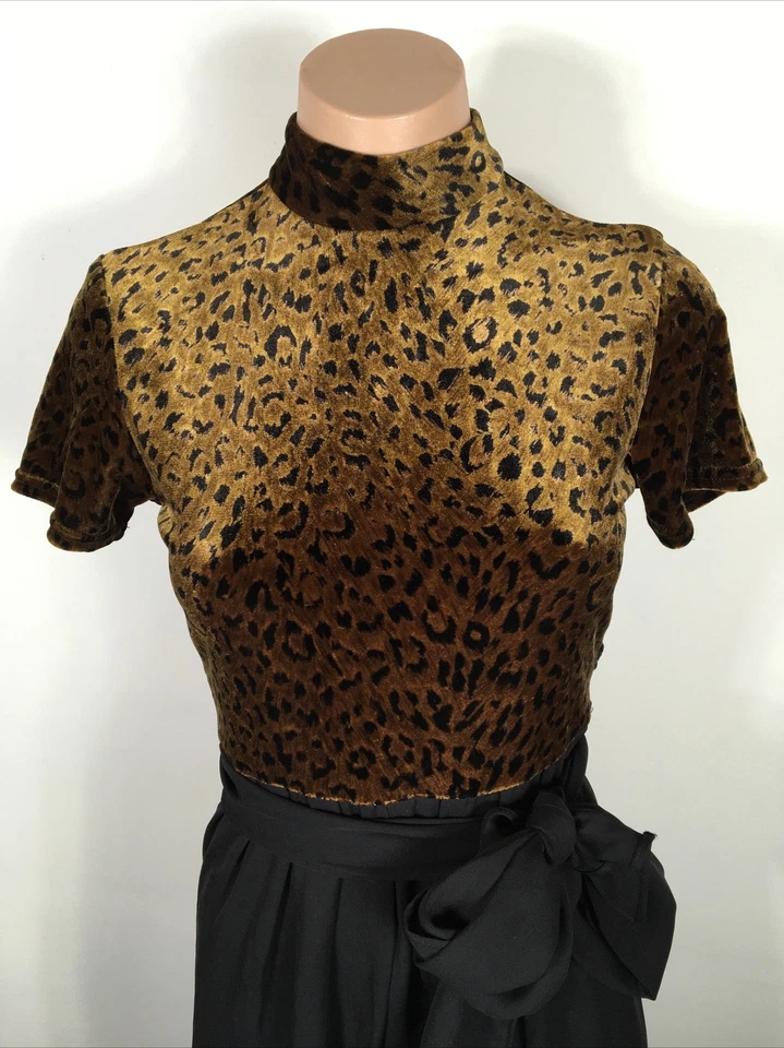 De colección Años 70 80 CDC Negro Estampado Leopardo Terciopelo Mameluco Talla 4 Pantalón Mono Discoteca Foto 2 de 4