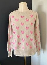 GRAY Saks Fifth Avenue Skull Print Lambswool Angora Blend Knit Sweater Sz S Pink