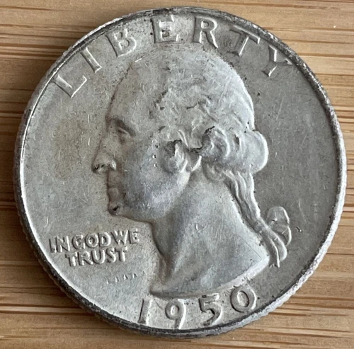 US 1950-D Circulated Silver Washington Quarter 90% Silver VF-XF