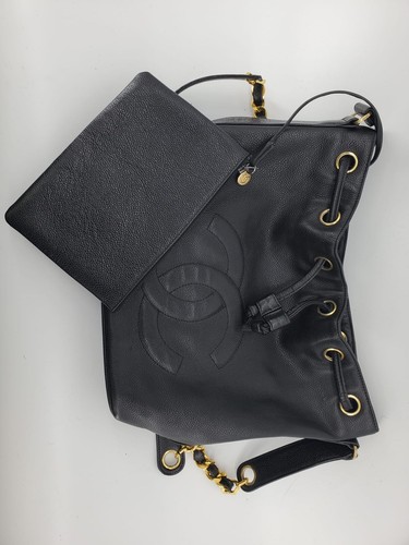 Borsa a secchio Chanel CC Logo Cordino Catena Nero Caviale Vintage Tracolla -34069 - Foto 5 di 12
