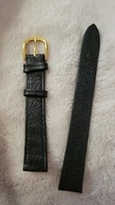 18mm Black Leather LONG Watch Strap GOLD