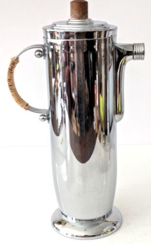 Post prohibition chrome shaker with wicker handle 12" tall, guaranteed genuine
