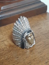 MENS 925 SILVER RING Native American Motorcycle Indian Chief Harley Onyx