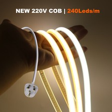220V Neon COB LED Strip Lights 240LEDs/m Flex Neon Rope Lamp Tape UK Plug IP65
