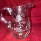 Vintage Elegant Etched Flower Design Clear Glass Milk Creamer Pitcher
