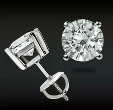 4 Ct Round Cut VVS1/D Lab Created Stud Earrings 14k White Gold 8mm Screw Back