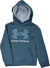 Under Armour Kids Blue Cotton Front Pocket Logo UA Outdoor Pullover Hoodie Sz S