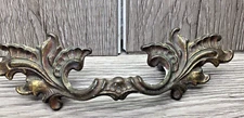 Vintage French Provincial Antiqued Brass Drawer Pull Handles Stamped F-2273