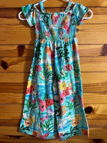 Zara Tropical Print Smocked Leggy Romper Girls Cold Shoulder Size 6 - Picture 4 of 4