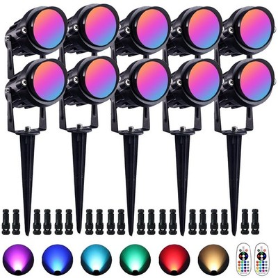 RGB Outdoor Spotlight 10W LED Color Changing Landscape Lights with Remote Con...