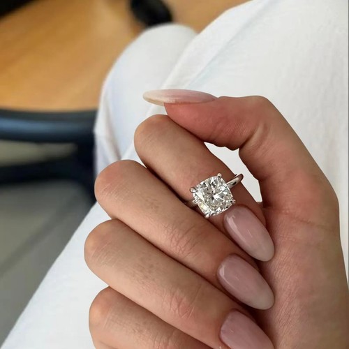 4.00.Ct Cushion Old White Moissanite Diamond Engagement Ring 925 Sterling Silver - Picture 4 of 6