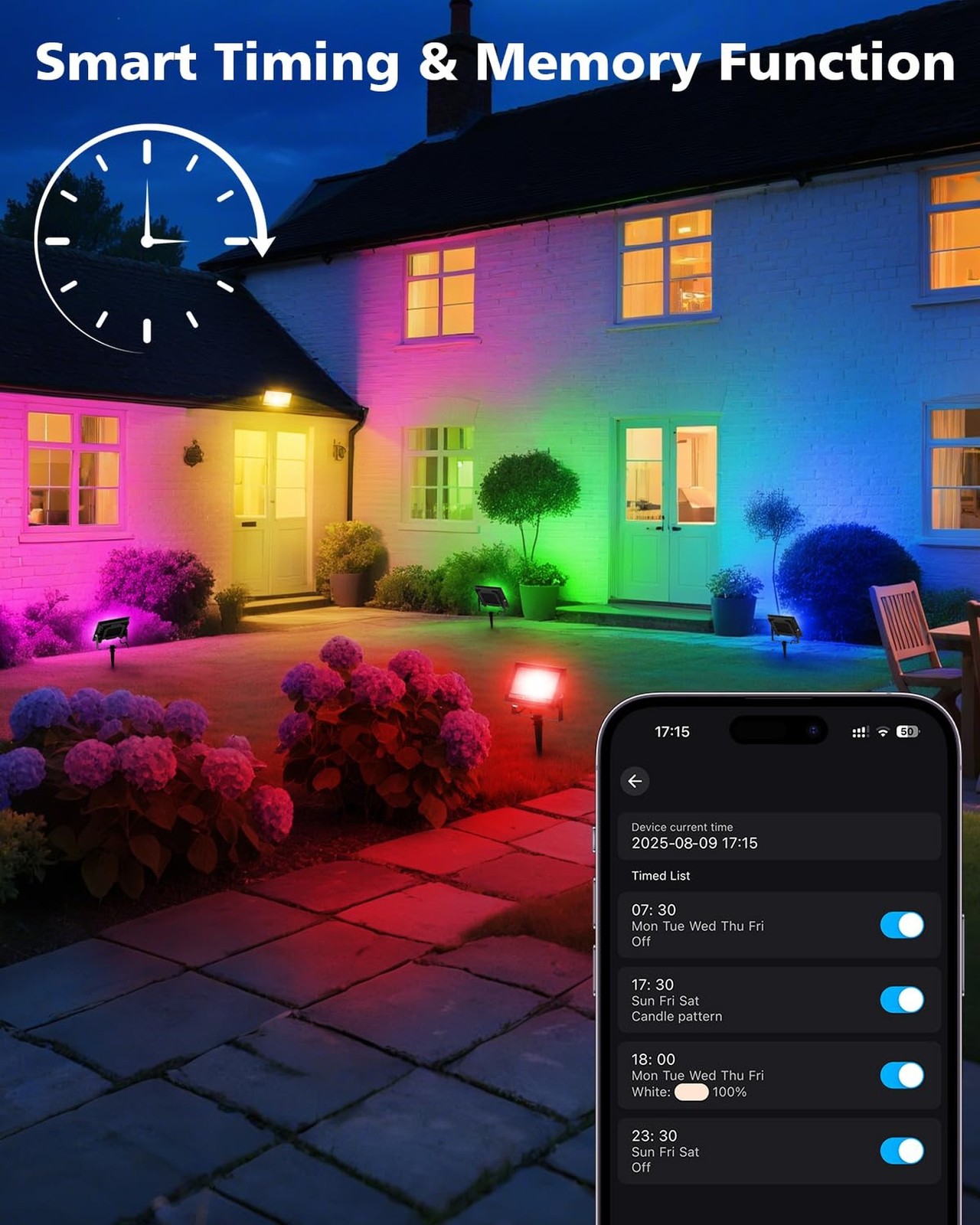 T-SUN LED Flood Light, 30W RGBCW Dimmable Outdoor Smart Lights, Color Changin...