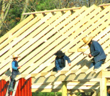 * VTG Postcard Amish Barn Raising Walnut Creek OH Men Building Tools