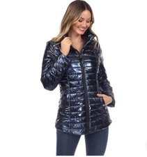 Cappotto donna imbottito metallizzato White Mark nuovo, blu, taglia small vendita al dettaglio $99