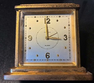 Vintage Brass Omega Swiss Desk Alarm Clock 3"  Marked "City Title" Not Working