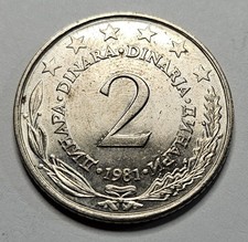 1981 Yugoslavia 2 Two Dinara - Copper Nickel Zinc - Yugoslavian - World Coin