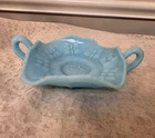 Fenton Blue Slag Glass Butterfly Candy Dish Two Handled Bowl Signed Vintage