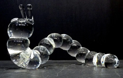 Signed STEUBEN Art Glass 12" CATERLILLAR Mid Century Modern FIGURINE / 8244