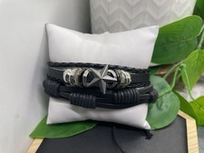 2 PC Leather Bracelet Stackable Adjustable Tie Free Star Charm B5221