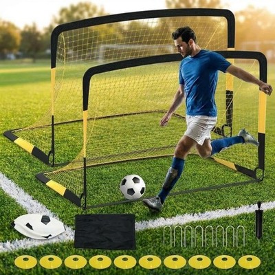 2-in-1 Portable Soccer Goal Set with Ball, Pump, and Cones, 6x4FT Pop-Up Nets