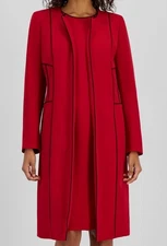 Kasper Women's Red Open-Front Longline Jacket Size 18