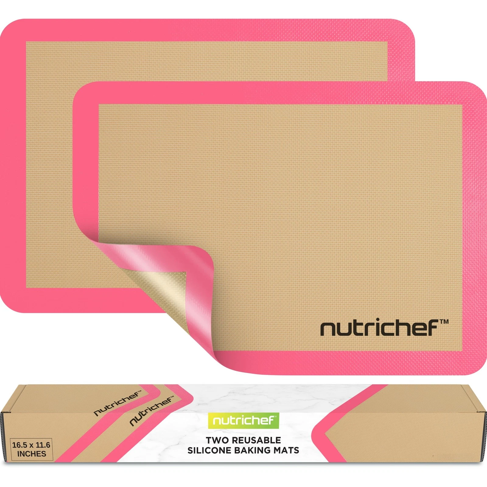 Nutrichef (2) Non-stick Food-Grade Reusable Silicone Baking Mats - Pink